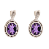 Estate: Sterling Silver Oval Amethyst Bezel Set Earrings